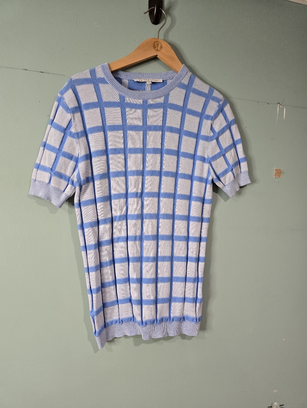 Parke & Ronen Blue White Plaid T Shirt Men's Size S